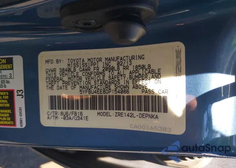 2013 Toyota Corolla S/Le from USA, damaged, VIN 5YFBU4EE8DP154086